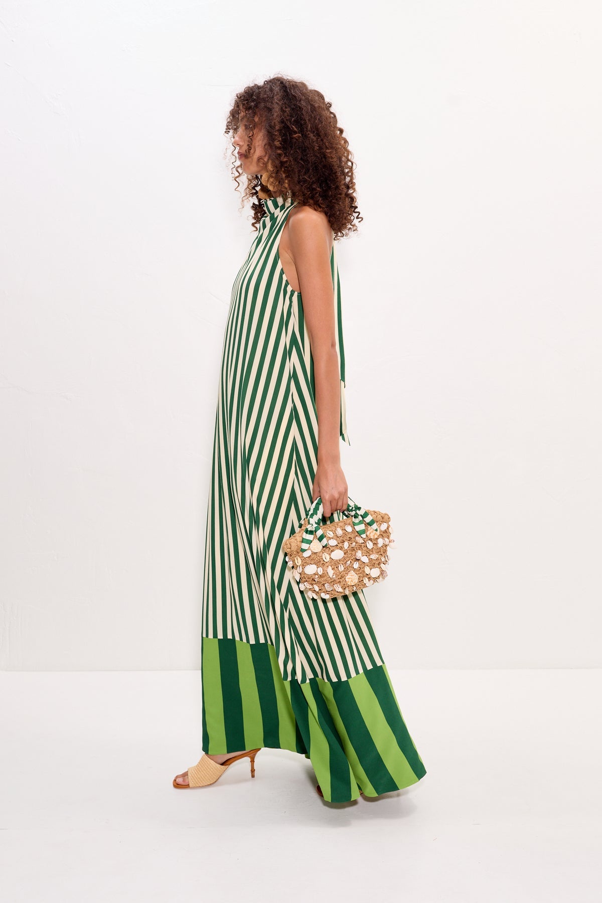 Mona Crepe Dress - Green Stripe Combo