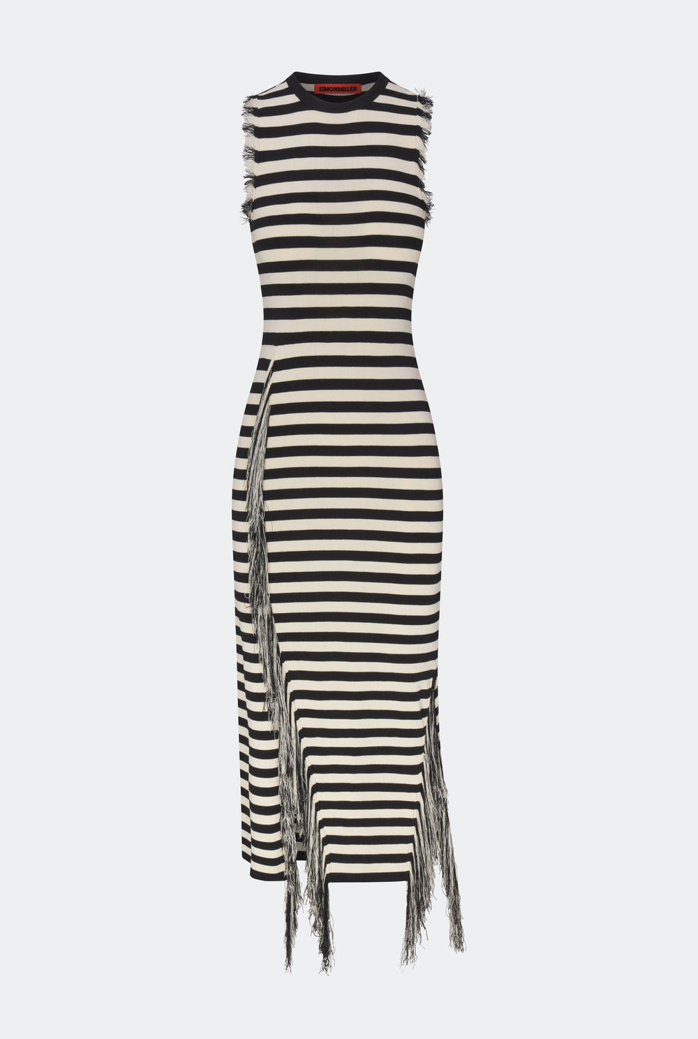 Sabine Fringe Knit Dress - Black/White Stripe