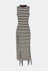 Sabine Fringe Knit Dress - Black/White Stripe