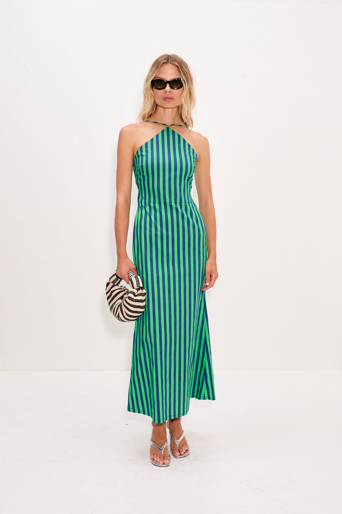 Kit Poplin Dress - Navy/Grass Green