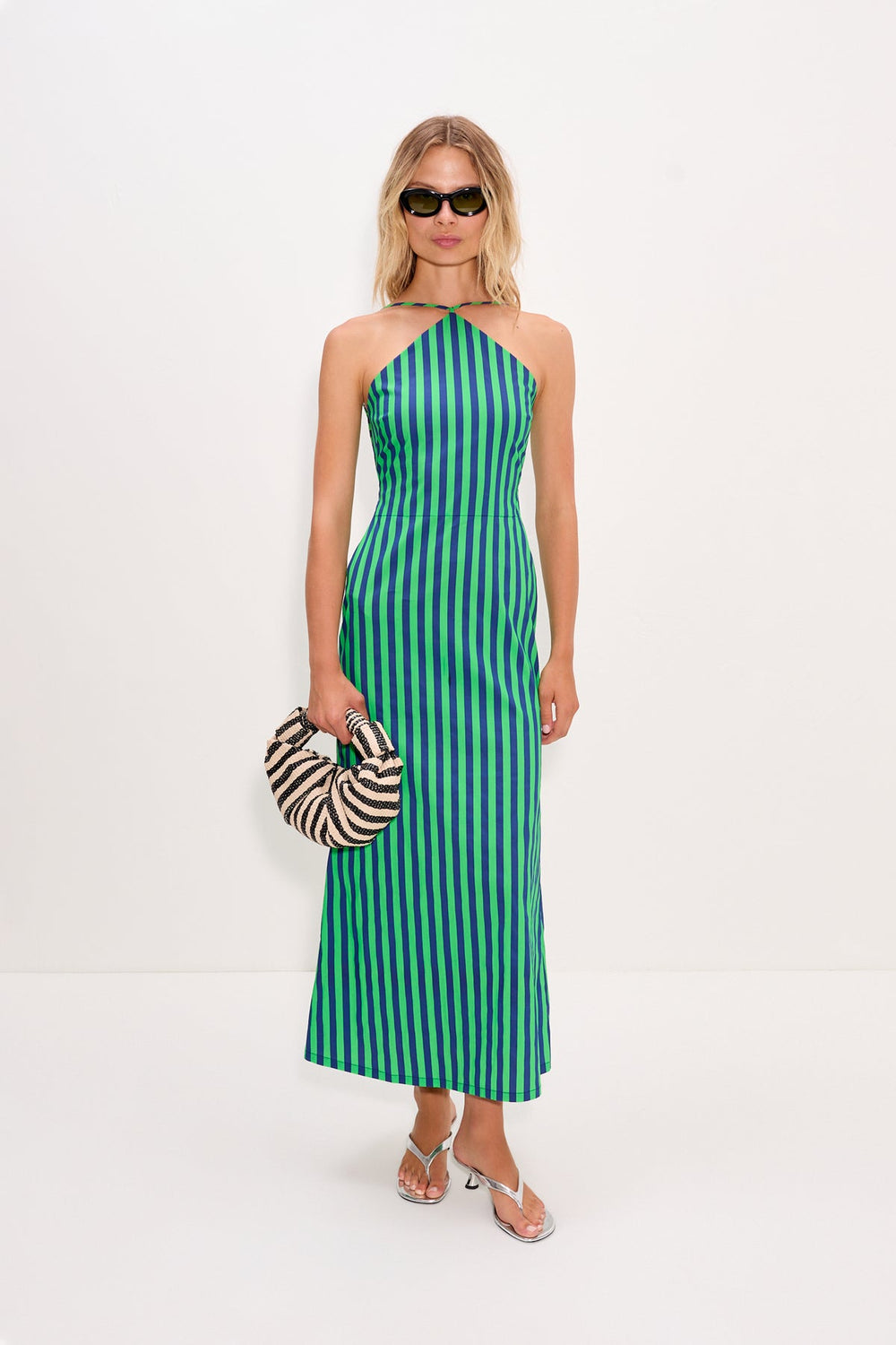 Kit Poplin Dress - Navy/Grass Green