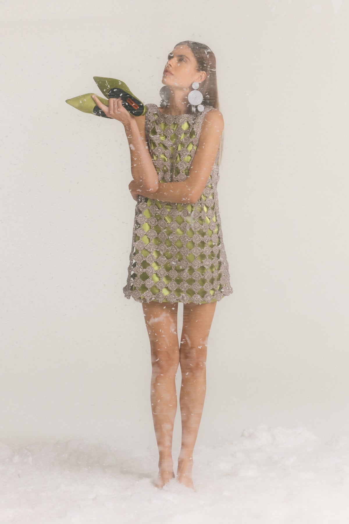 Sina Crochet Mini Dress - Moss/Satellite Silver