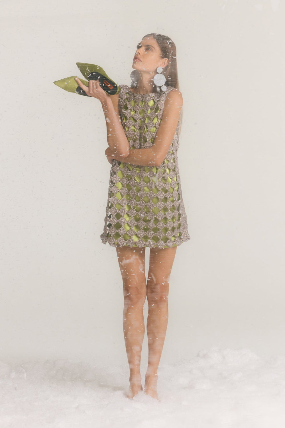 Sina Crochet Mini Dress - Moss/Satellite Silver