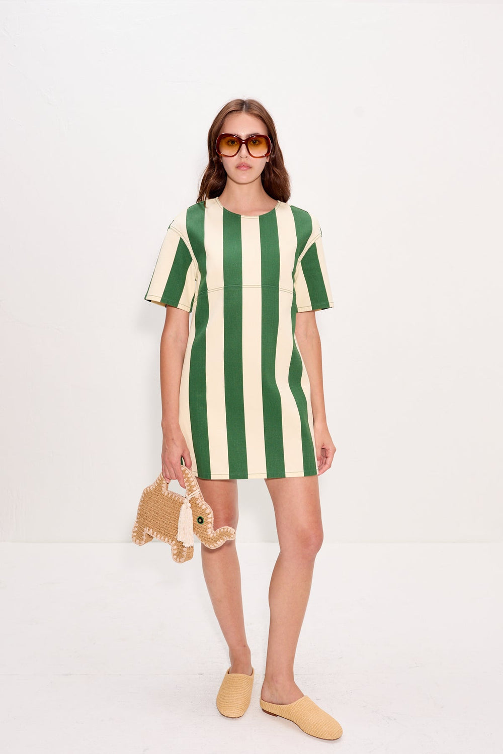 Sahara Short Sleeve Mini Dress - Gummy Green/Ecru