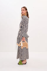 Inna Poplin Maxi Dress - Black/White Stripe