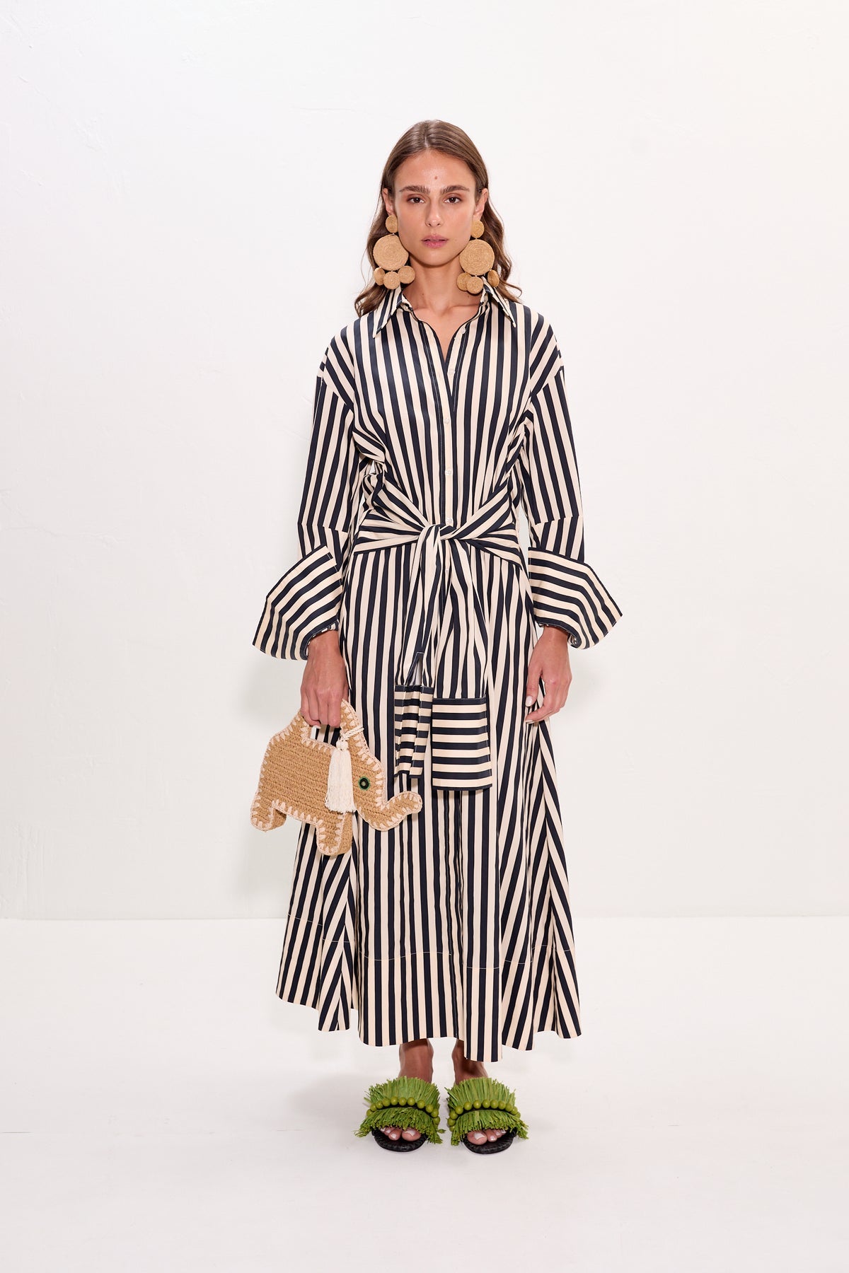 Inna Poplin Maxi Dress - Black/White Stripe