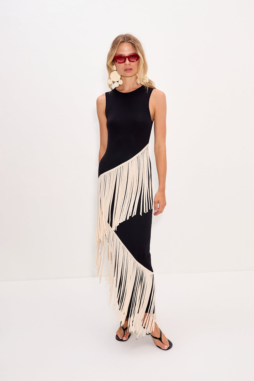 Spiral Knit Dress - Black/Macadamia