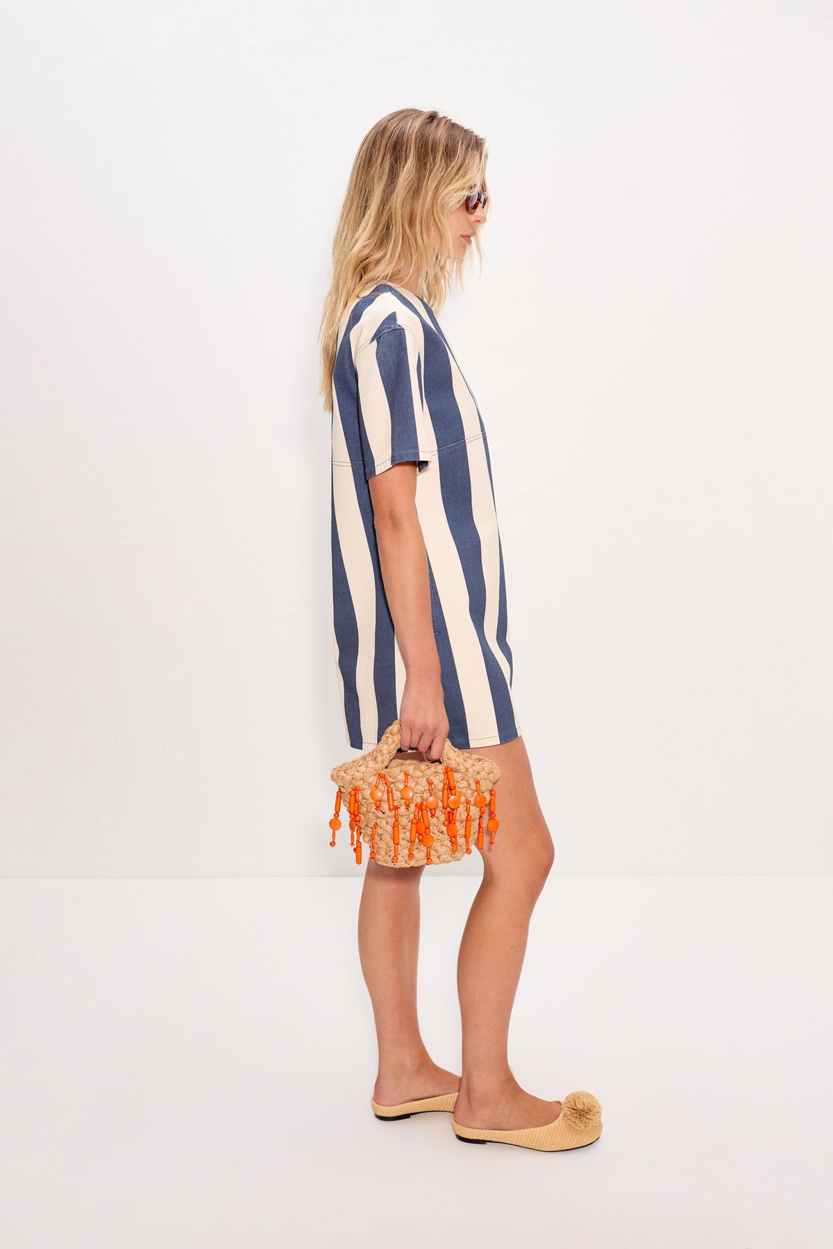 Sahara Short Sleeve Mini Dress - Navy/Cream