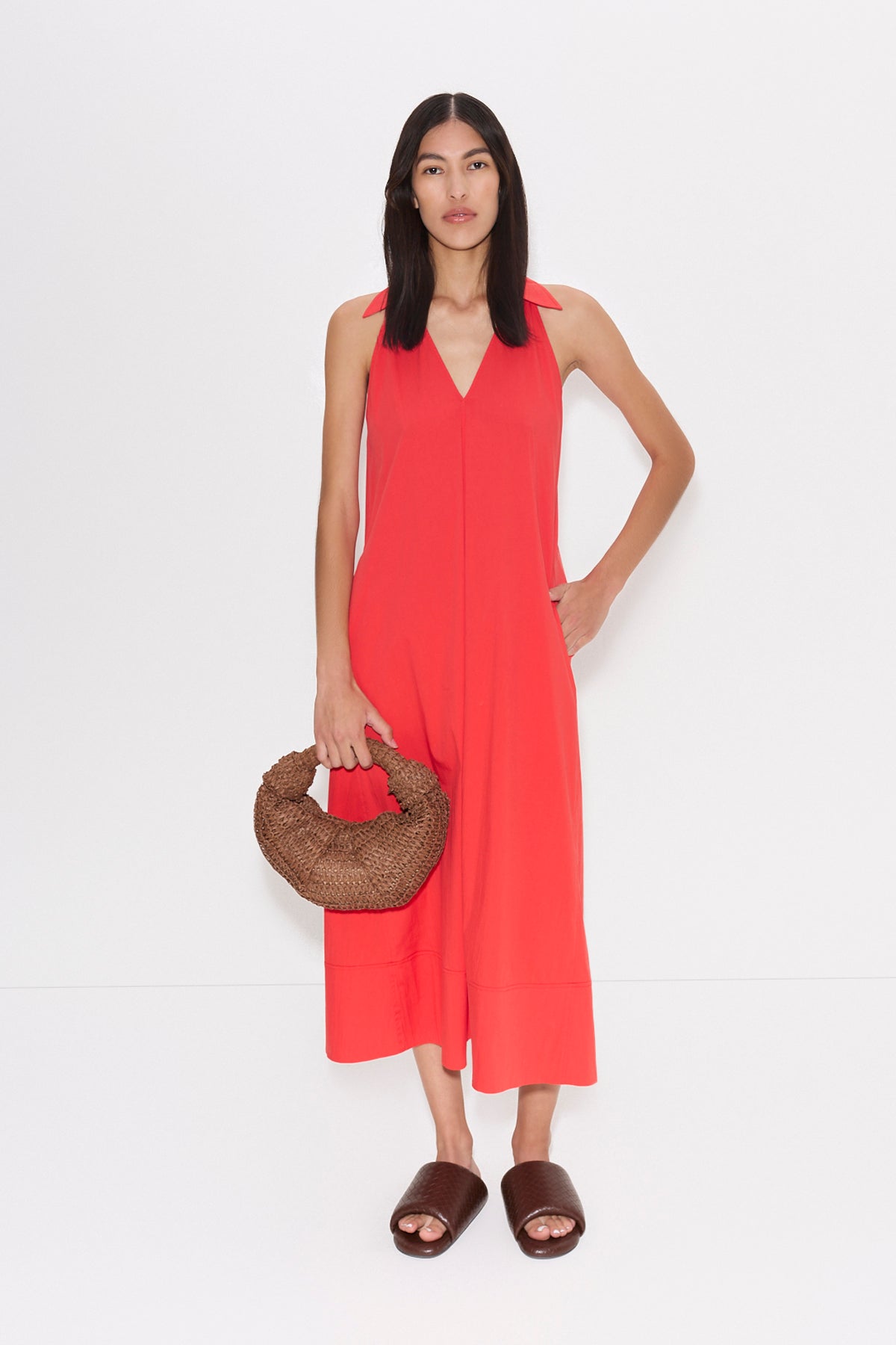 Nava Poplin Midi Dress - CHERRY RED