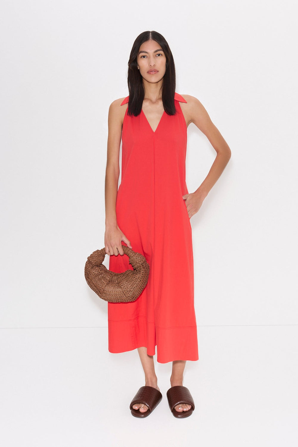 Nava Poplin Midi Dress - CHERRY RED