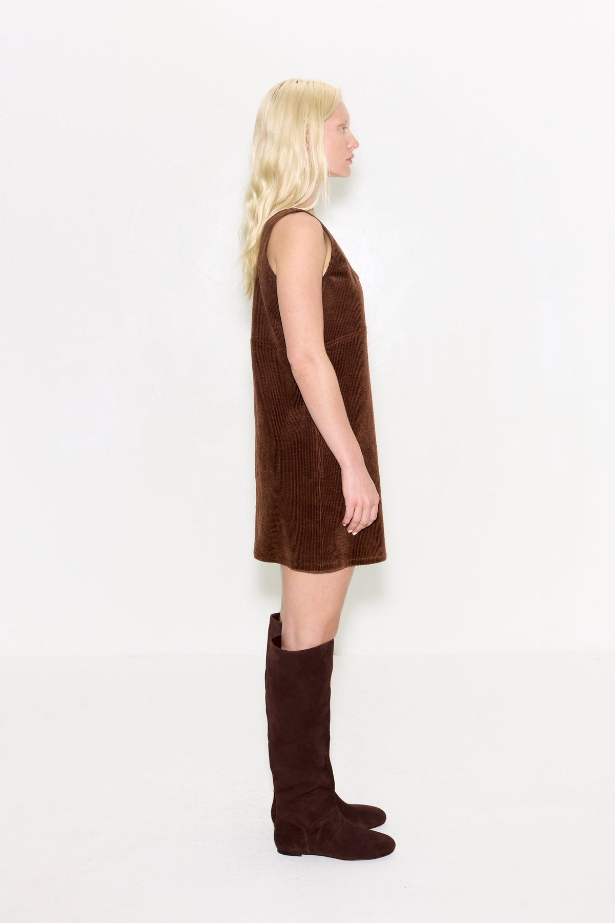 Sahara Corduroy Mini Dress - CHOCO BROWN