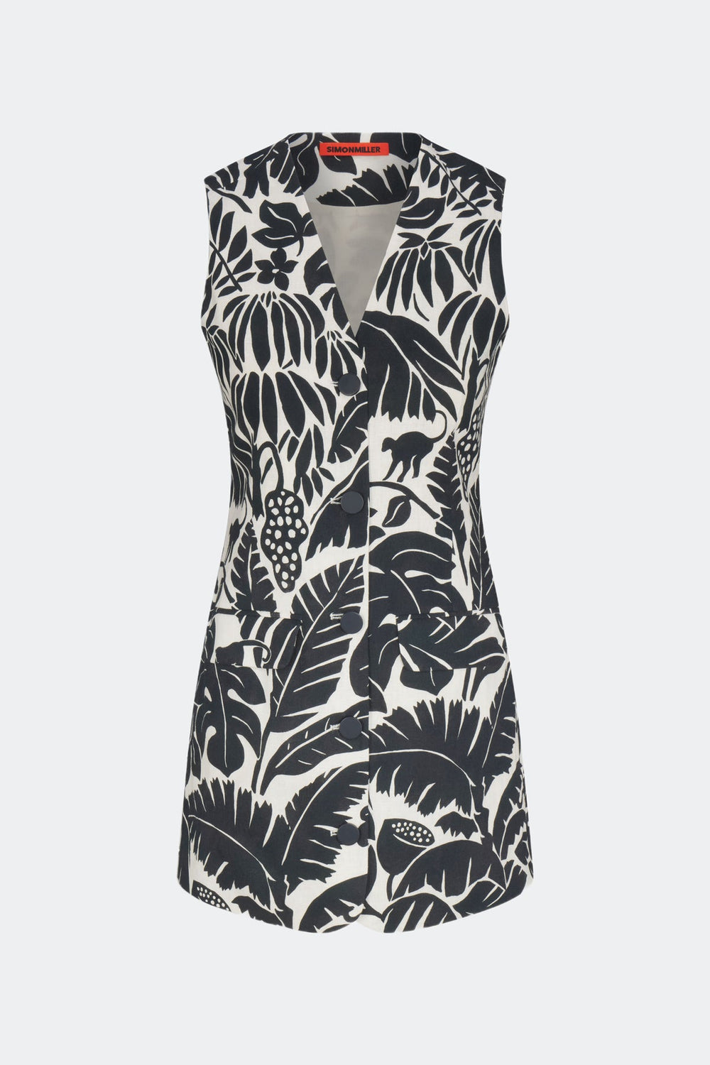 Carob Printed Linen Mini Dress - Black/Macadamia Acapulco Print