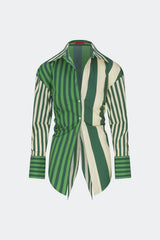 Loch Poplin Button Up - Green Stripe Combo
