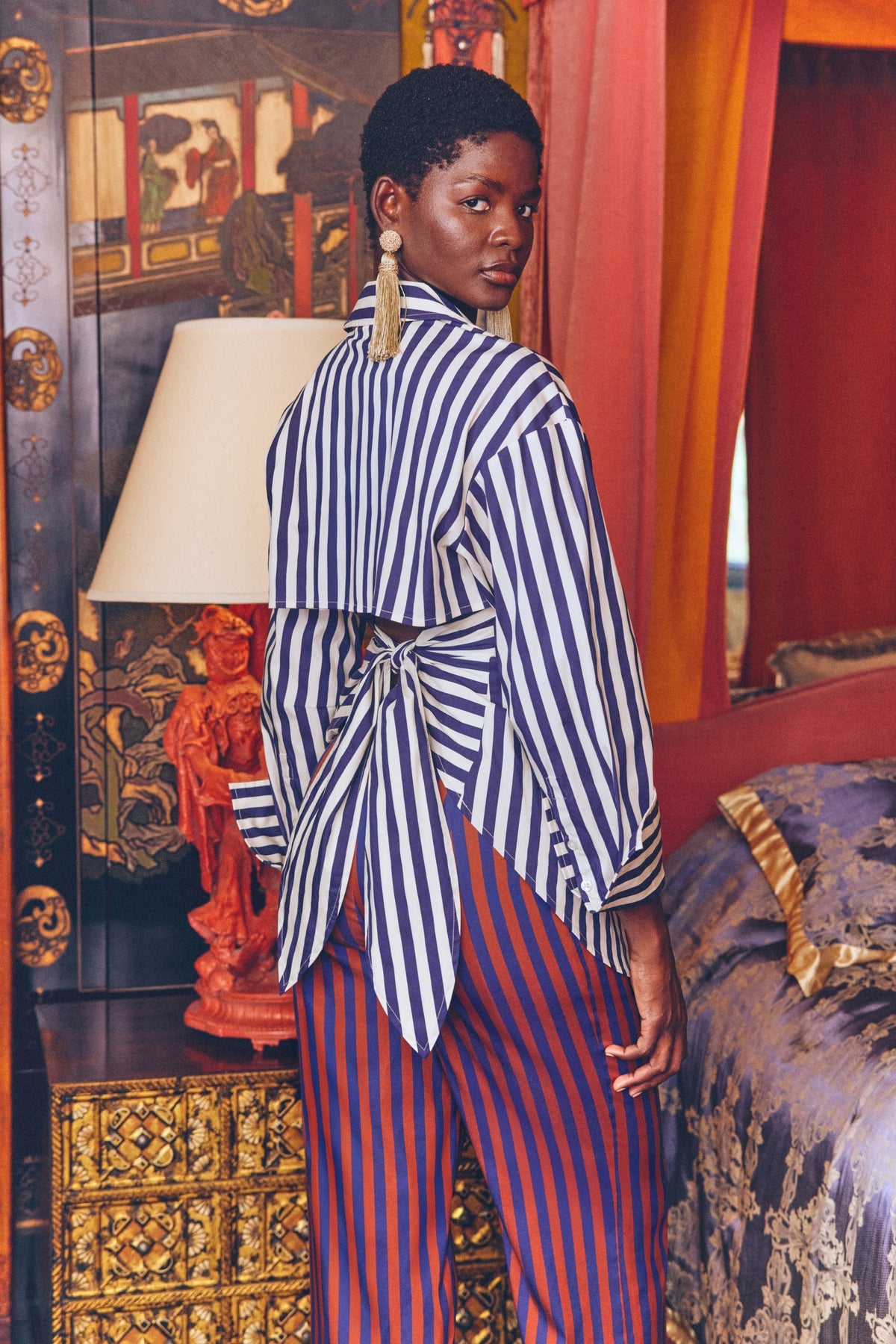 Loch Poplin Button Up - Navy/Cream Stripe