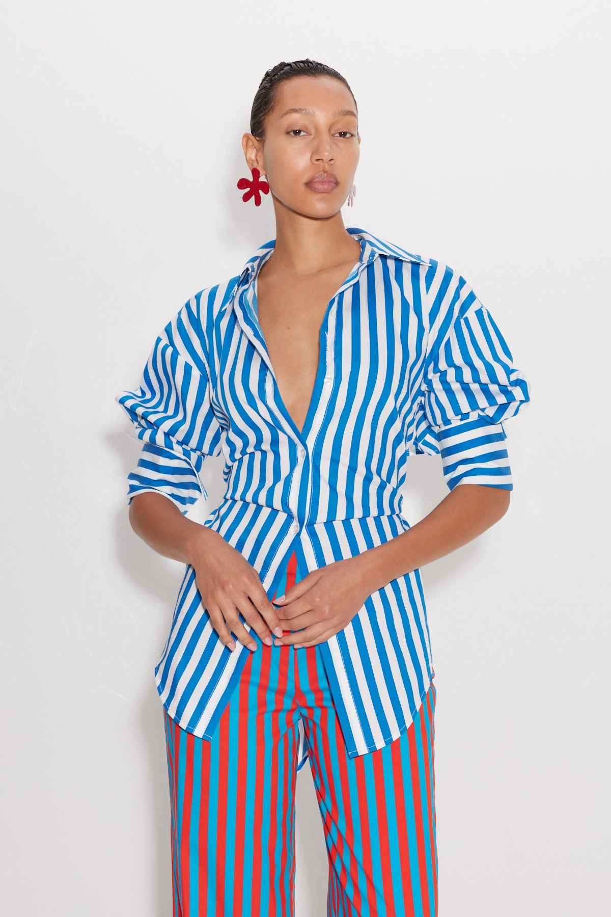 Loch Striped Poplin Button Up - BLUE STRIPE