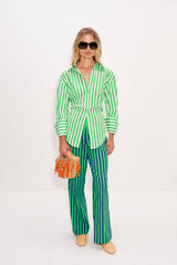 Loch Poplin Button Up - Grass Green/Macadamia