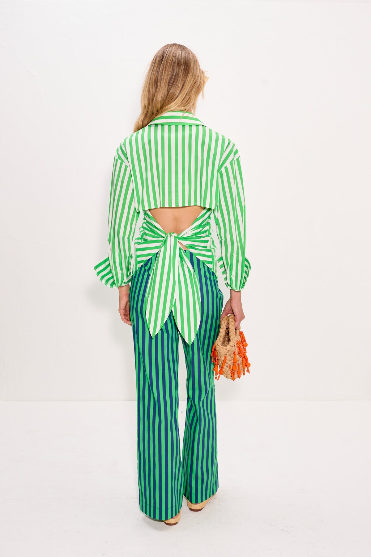 Loch Poplin Button Up - Grass Green/Macadamia