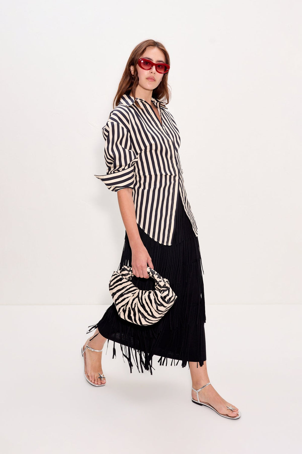 Loch Striped Poplin Button Up - BLACK/WHITE STRIPE