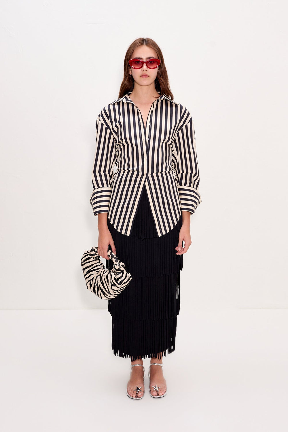 Loch Striped Poplin Button Up - BLACK/WHITE STRIPE