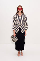 Loch Striped Poplin Button Up - BLACK/WHITE STRIPE