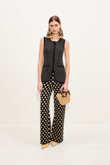 Del Mar Knit Vest - Black/Tan Polka Dot