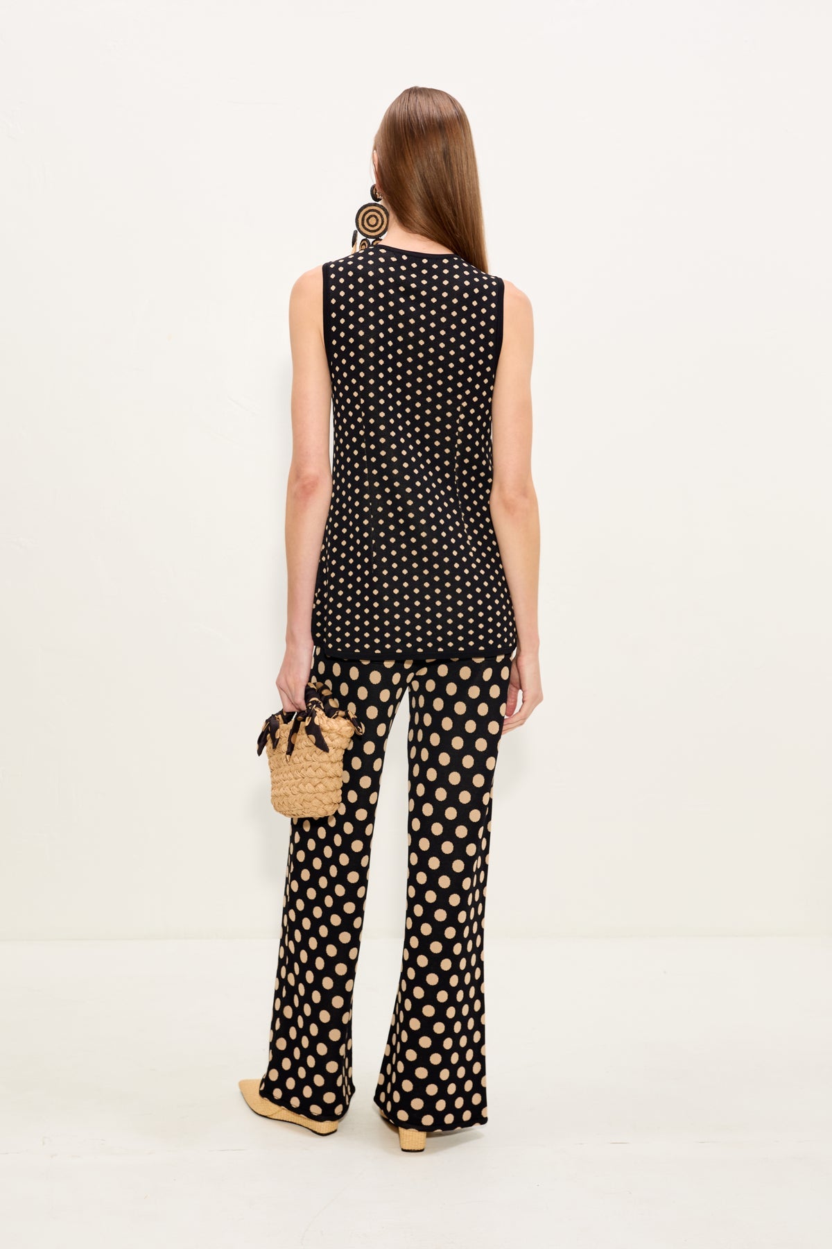Del Mar Knit Vest - Black/Tan Polka Dot