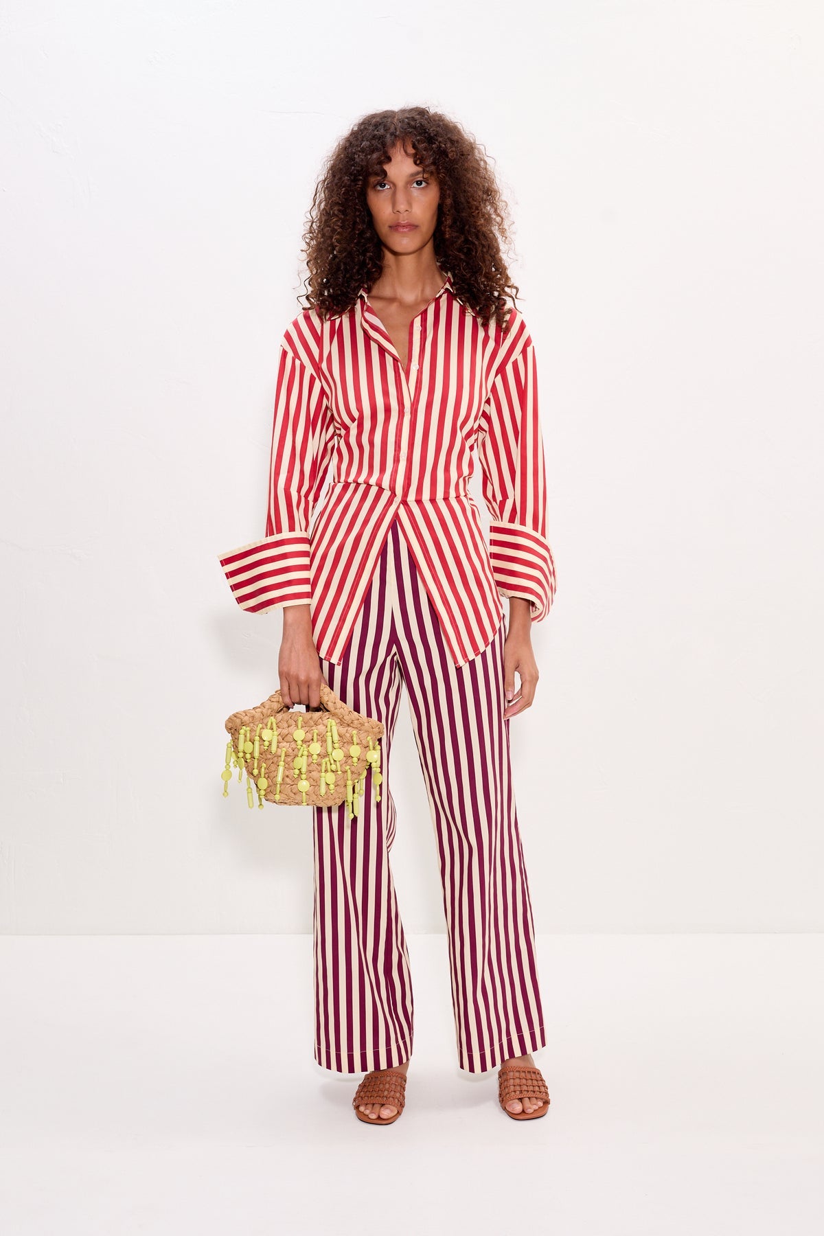 Pia Poplin Pant - Bordeaux Stripe