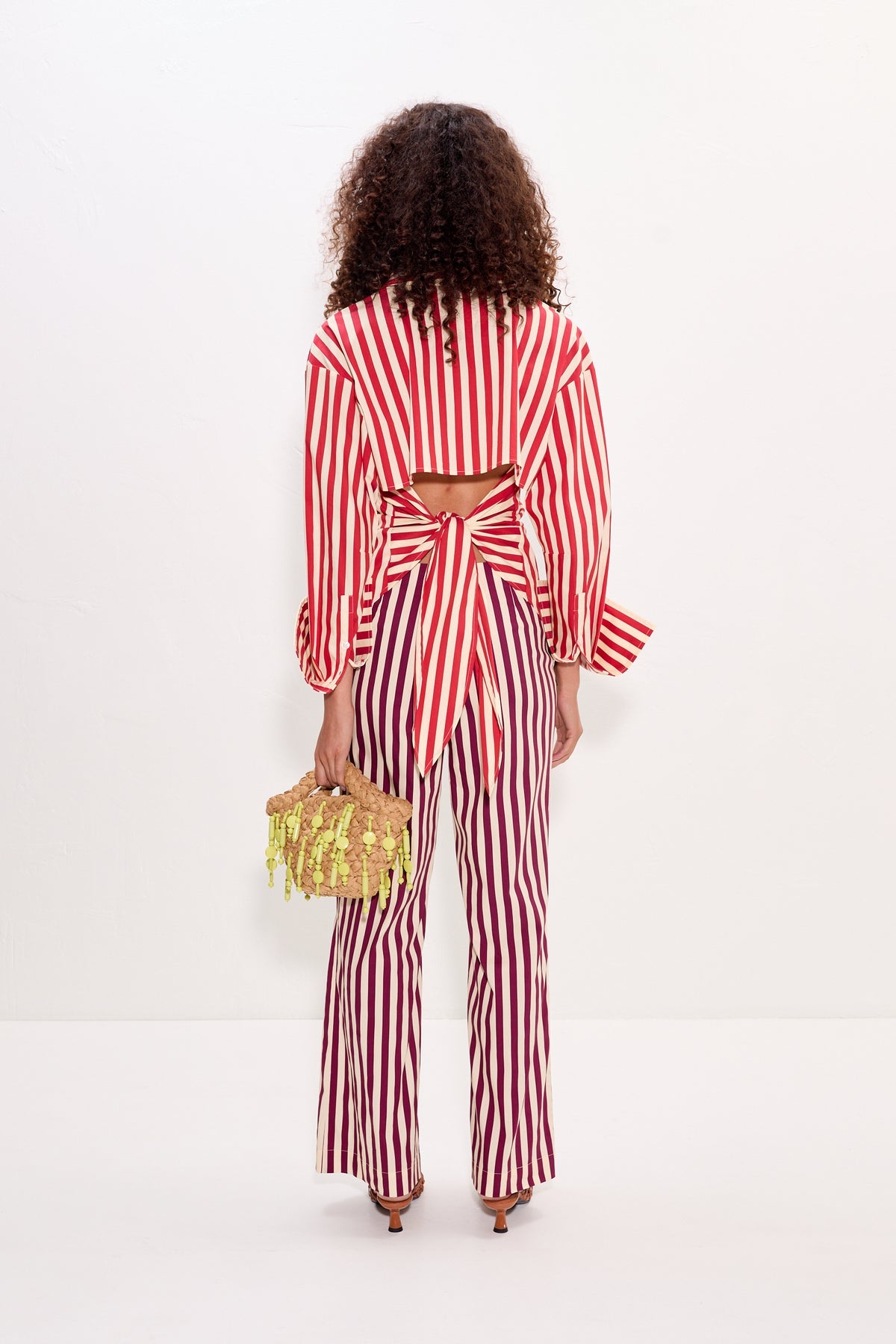 Pia Poplin Pant - Bordeaux Stripe