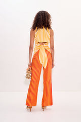 Loch Sleeveless Poplin Button Up - Sungold/Ecru Stripe