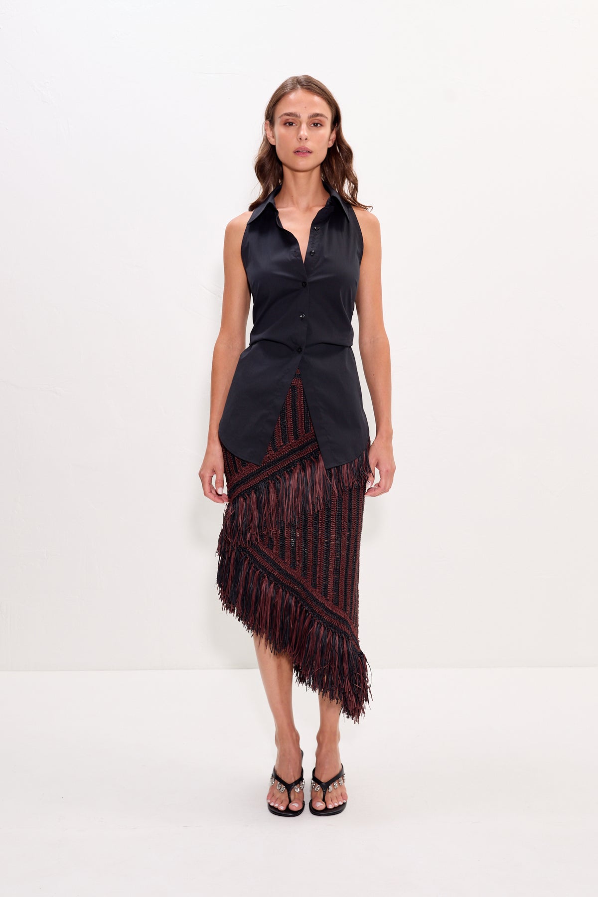 Beja Midi Skirt - Choco Brown/Black Combo