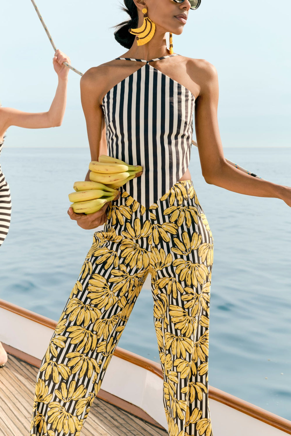Pia Poplin Pant - Banana Stripe