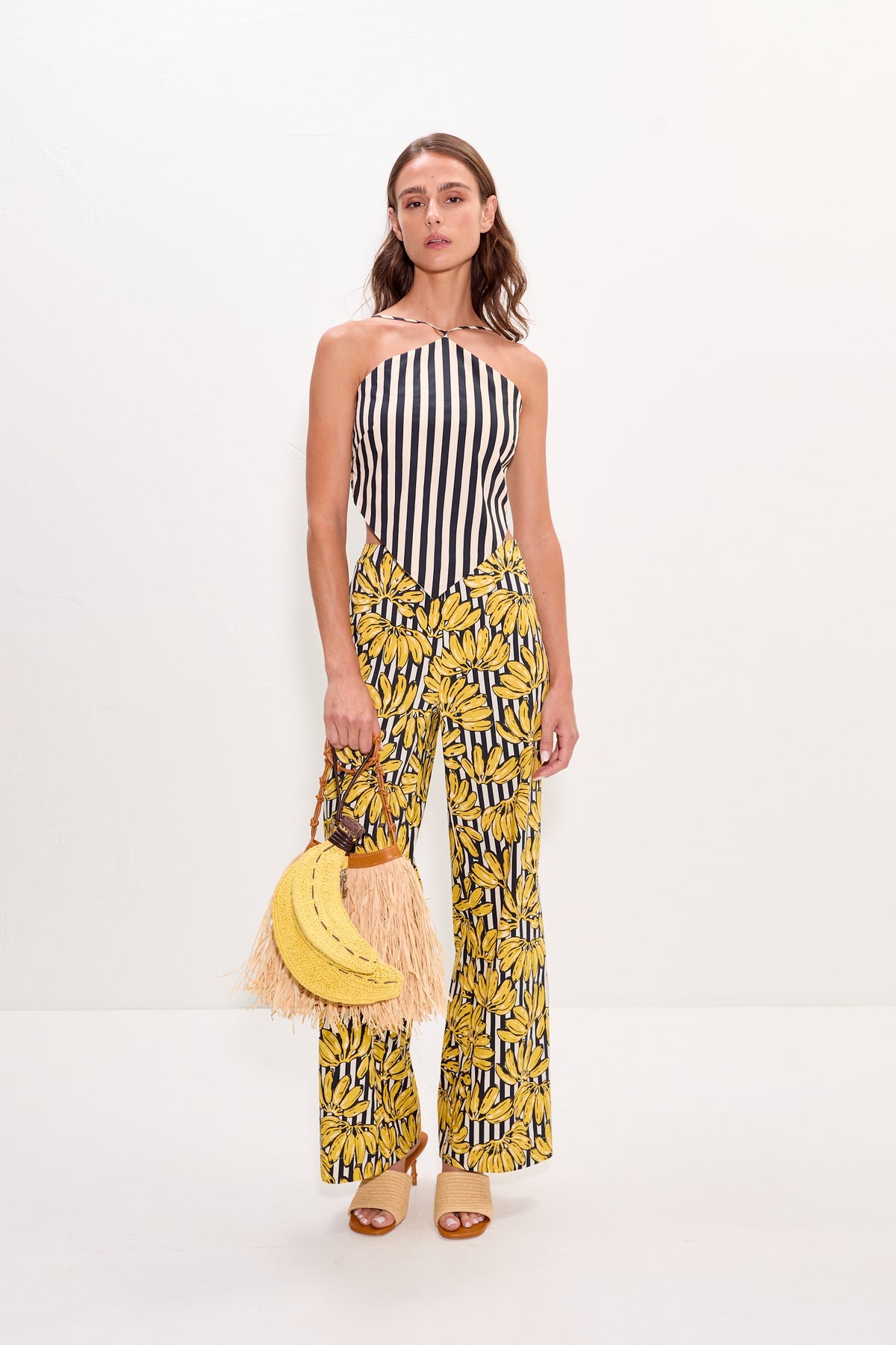 Pia Poplin Pant - Banana Stripe