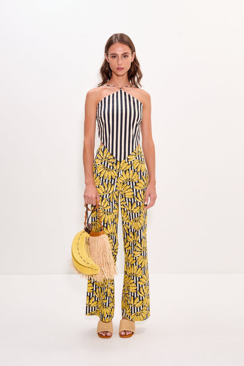 Pia Poplin Pant - Banana Stripe