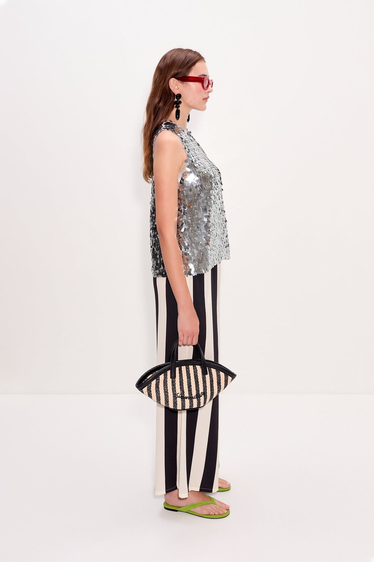 Nella Wide Leg Pant - Black/White Stripe
