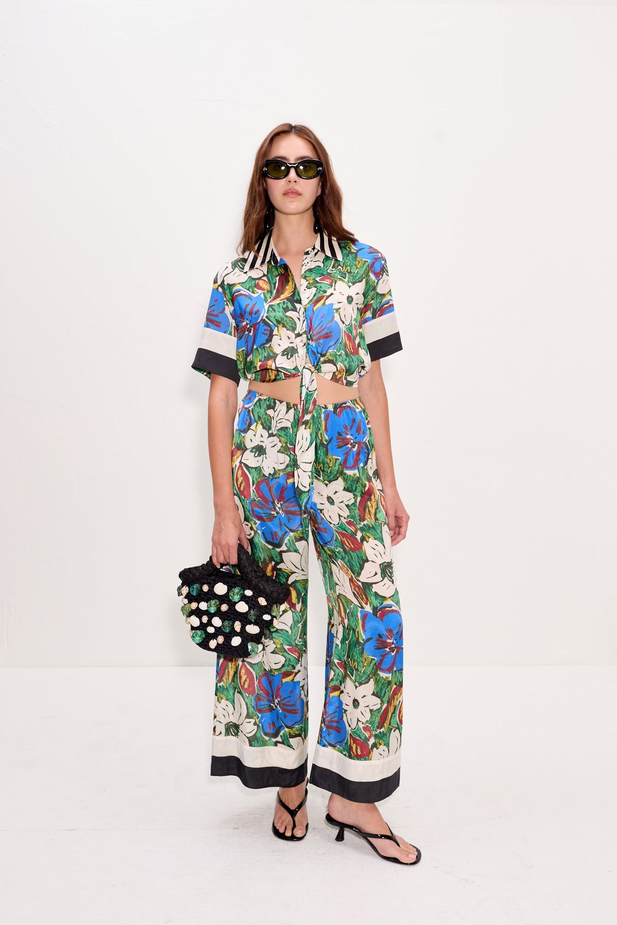 Nella Wide Leg Pant - Tropical Floral Print Combo