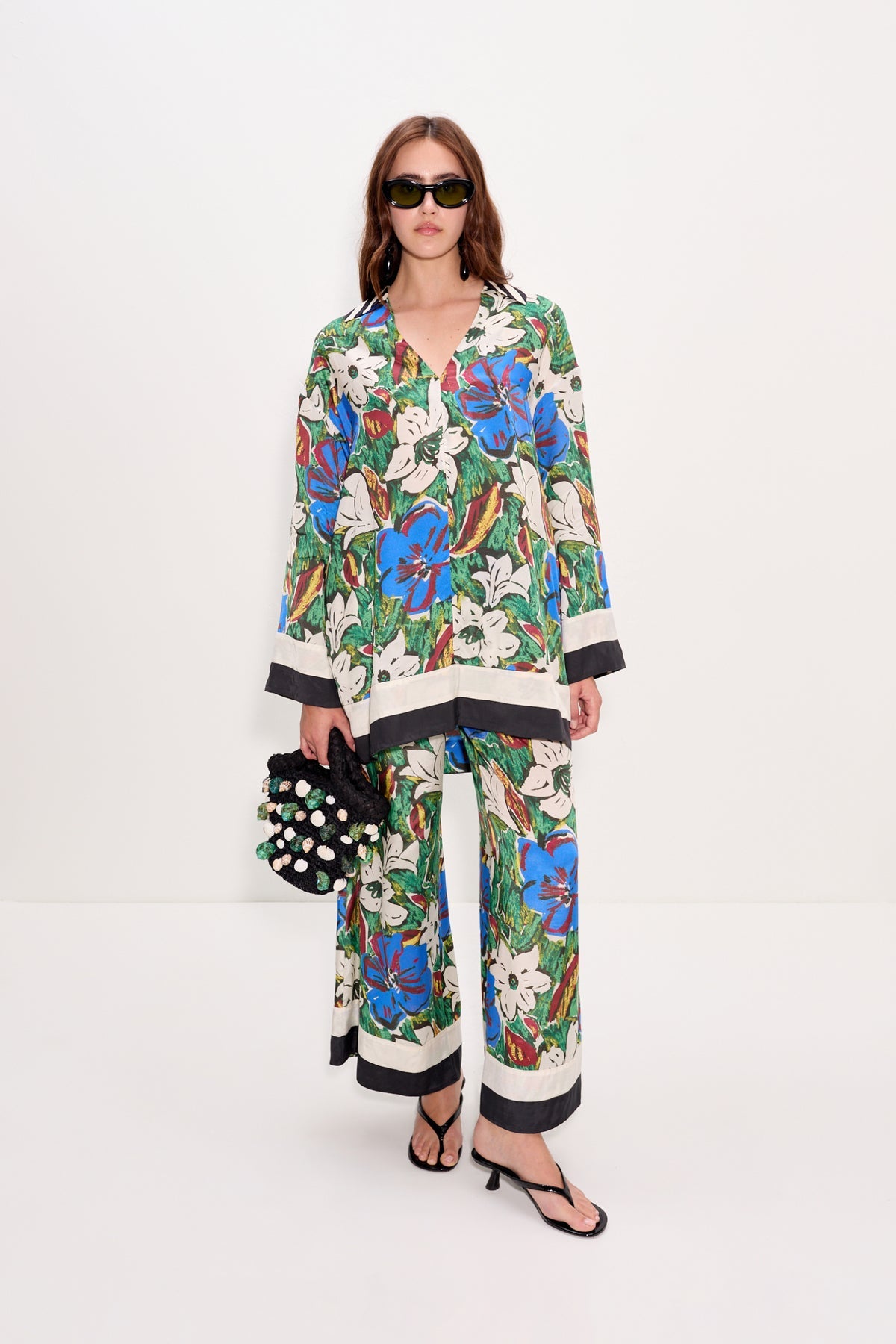 Nella Wide Leg Pant - Tropical Floral Print Combo