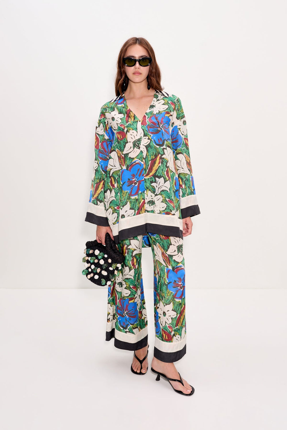 Nella Wide Leg Pant - Tropical Floral Print Combo
