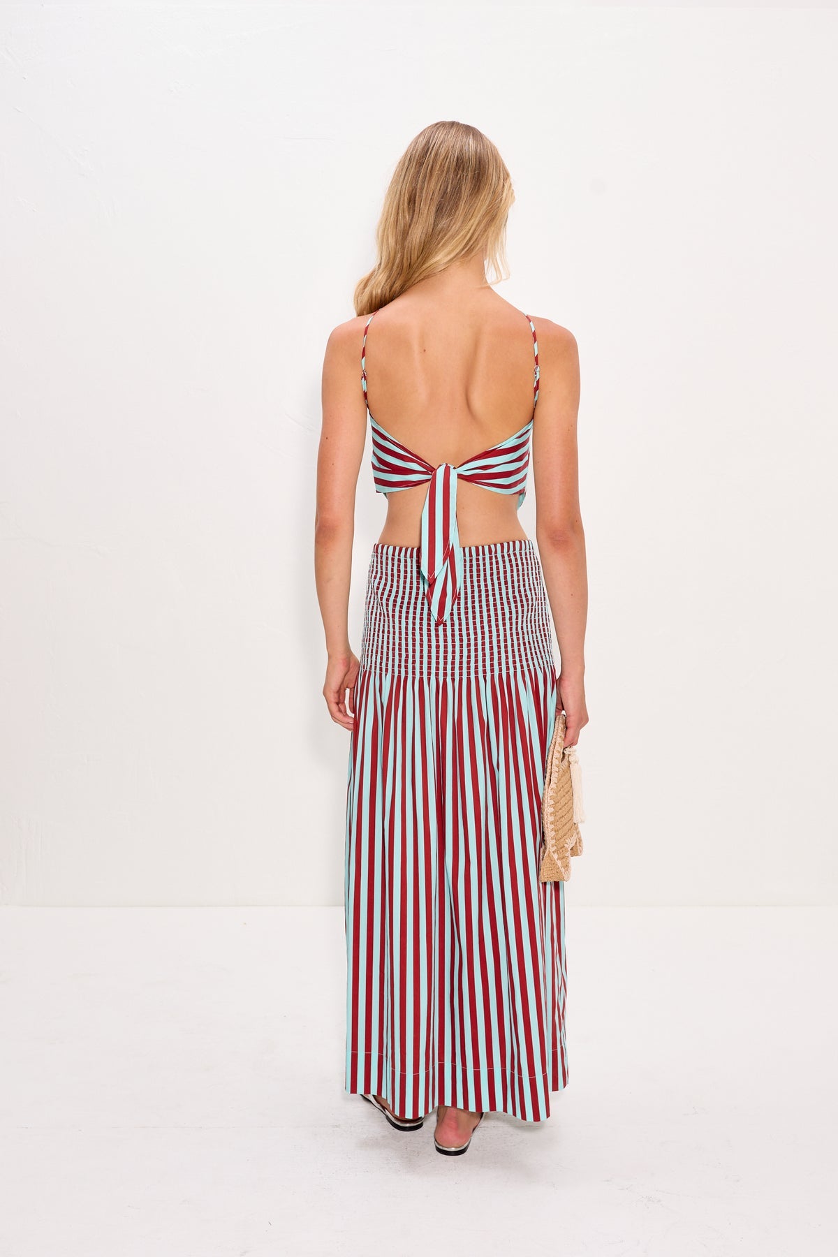 Flor Poplin Skirt - Salted Blue/Crimson