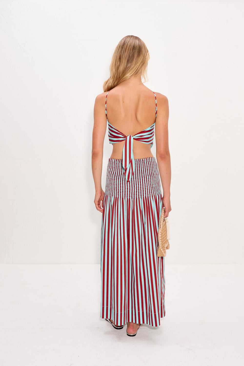 Flor Poplin Skirt - Salted Blue/Crimson