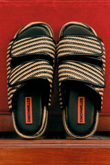 Raffia Cro Slide - Black/White Micro Stripe