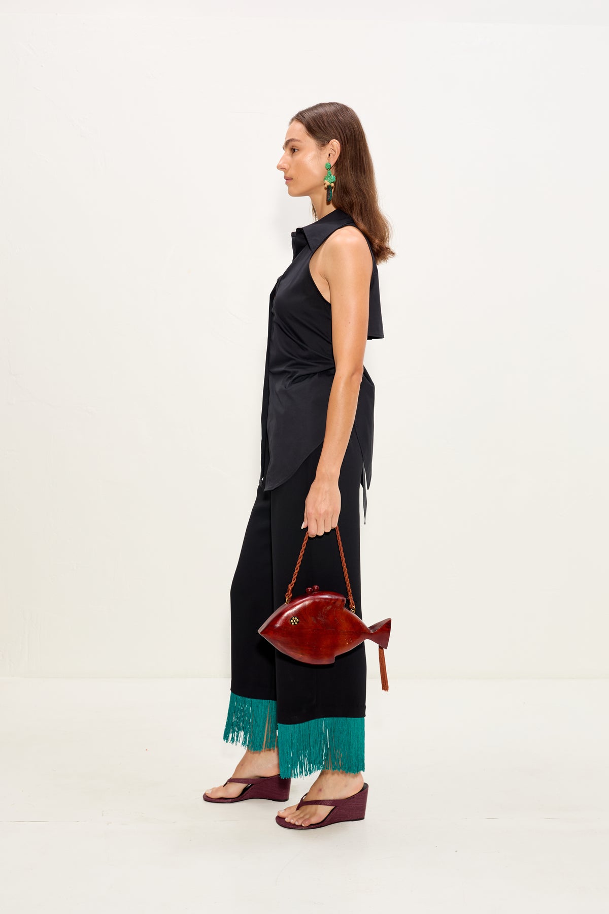 Nella Fringe Pant - Black/Teal