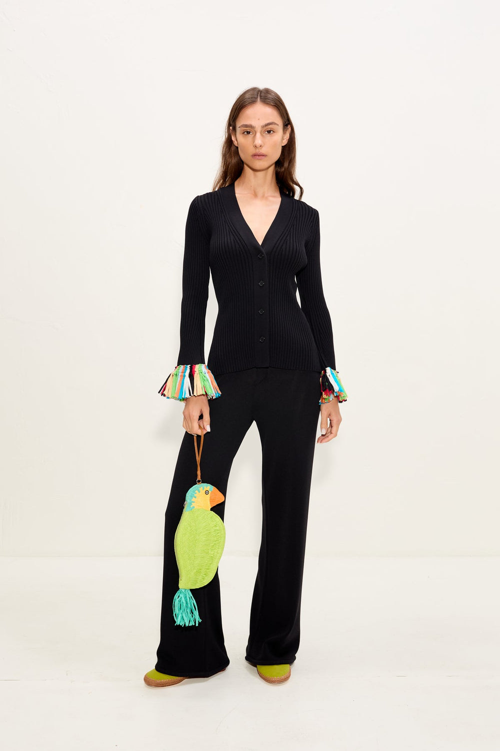 Cara Knit Fringe Cardigan - Black Multi