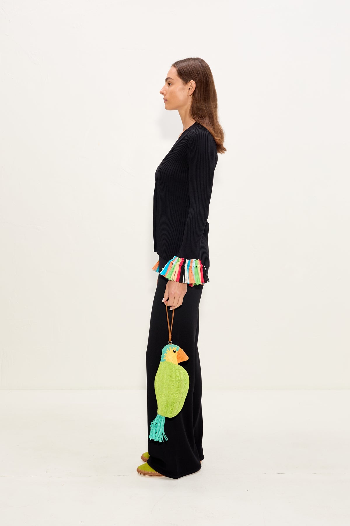 Cara Knit Fringe Cardigan - Black Multi