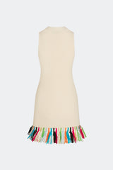 Maven Knit Fringe Mini Dress - Ecru Multi