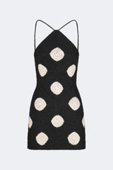 Kit Crochet Mini Dress - Black/Macadamia Polka Dot