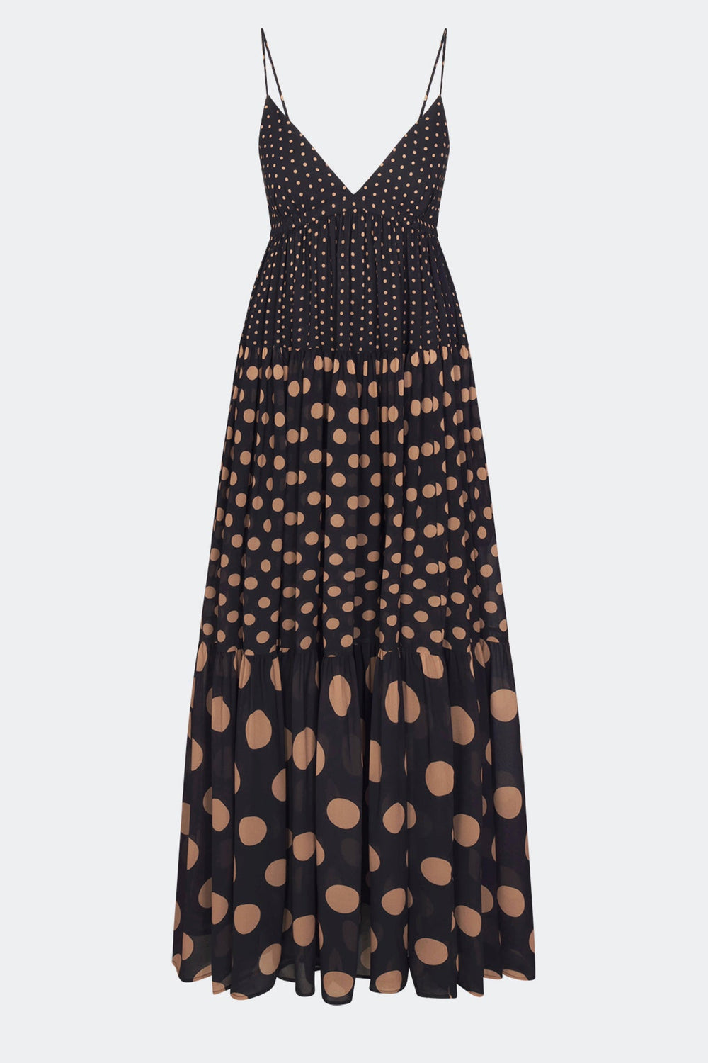 Romi Chiffon Maxi Dress - Black/Tan Polka Dot