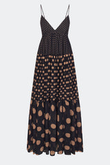 Romi Chiffon Maxi Dress - Black/Tan Polka Dot