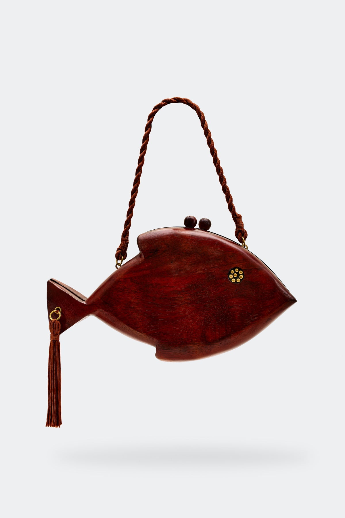 Carved Wooden Fish Clutch - Mahogany