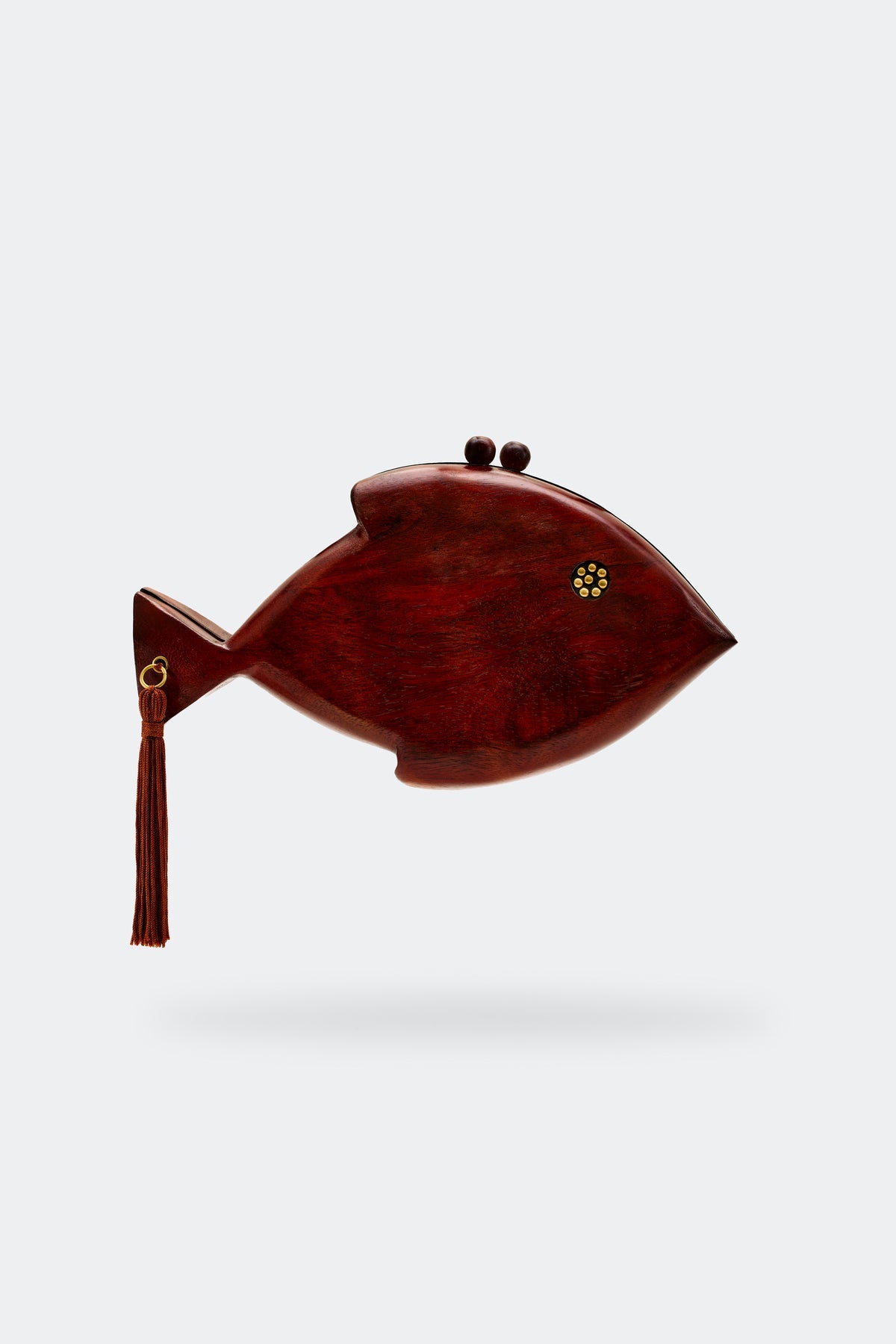 Carved Wooden Fish Clutch - Mahogany