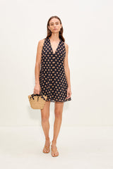 Gia Chiffon Mini Dress - Black/Tan Polka Dot